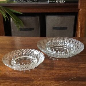 PAIR of Vintage Hobnail Clear Glass Round Ashtray (Set of 2) BIG AND LITTLE